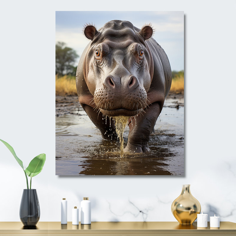 " Hippopotamus Mighty Hippo I ", 20" H x 12" W x 1" D