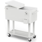 80QT Patio Rolling Ice Chest Cooler Cart With Bar Drink Cooler Beverage Cart With Shelf For Party