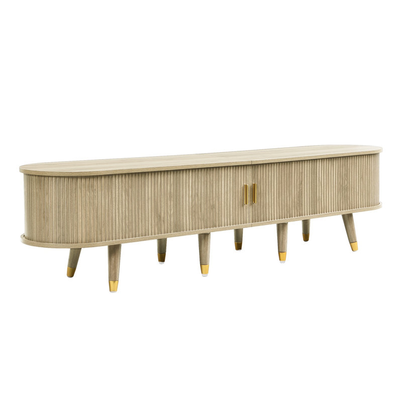 Meuble télé 69 po en noyer avec porte coulissante, Bois naturel