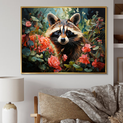 Noir et rose fleur de raton laveur - art mural raton laveur