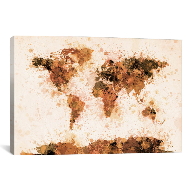 «Bronze Paint Splash World Map» par Michael Thompsett, reproduction d'art graphique sur toile, H 26 po x l 40 po x P 1,5 po