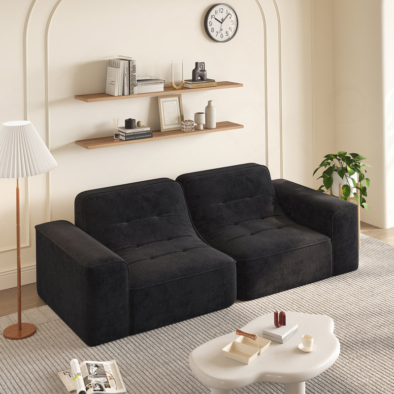 Canapé modulaire moderne à 3 places avec un design capitonné, revêtement en chenille étincelant, idéal pour divers espaces de vie