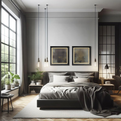 Moody Neutral Abstract Texture in Charcoal and Gold Minimalist Wall Decor - Framed Paper Master Bedroom Wall Art 2 Pieces Print