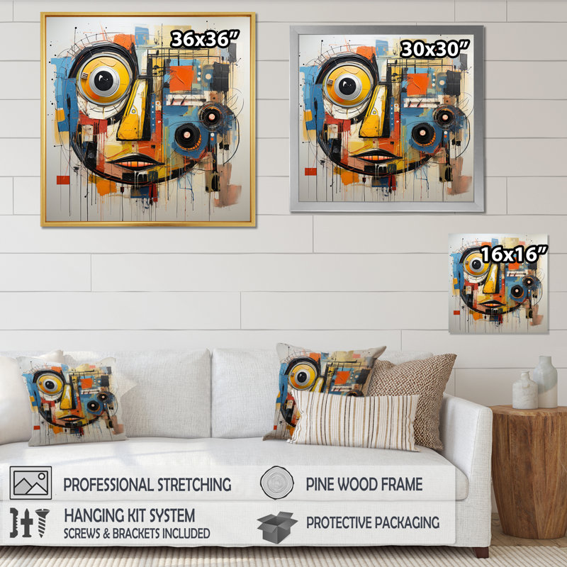 Pop Art Modern Robot IV - Abstract Canvas Art Print, Cadre doré à une seule photo, H 30 po x l 30 po x P 1 po