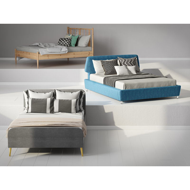 Fombellida Upholstered Bed, Double (4'6), Blue