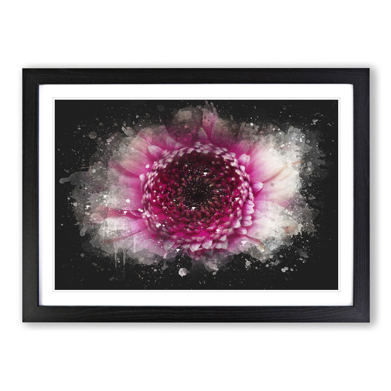 Heart of a Pink Gerbera - Picture Frame Graphic Art Print, 33cm H x 45cm W x 2cm D, Black Framed