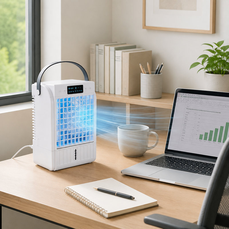 Mini refroidisseur d'air portatif 11,1 "H blanc ABS 4-en-1 avec réservoir 1,5L pour le bureau, la chambre à coucher