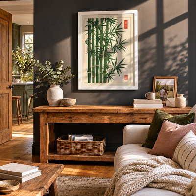 Bamboo in Green Japandi - Framed Print