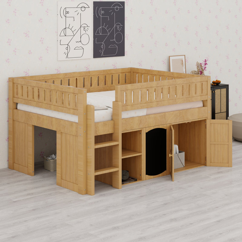 Lit mezzanine avec rangement et tableau noir, Naturel