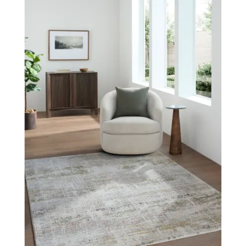 Wahnetta tissé à la machine, Ivory/Cream/Black/Brown/Green, Rectangle 6'7" x 9'