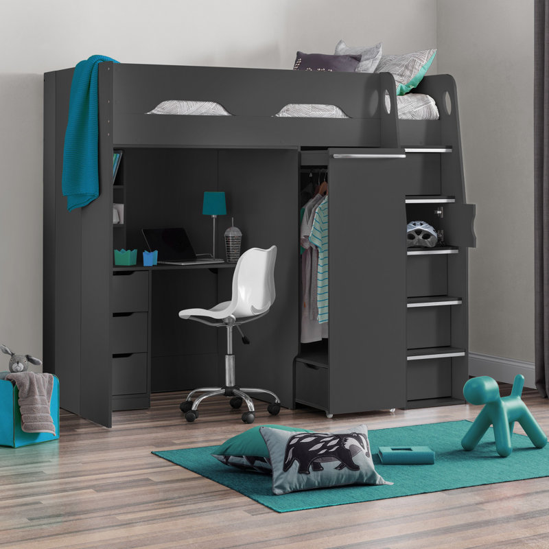 Lilianna High Sleepers with Storage Included with Desk Included, Black