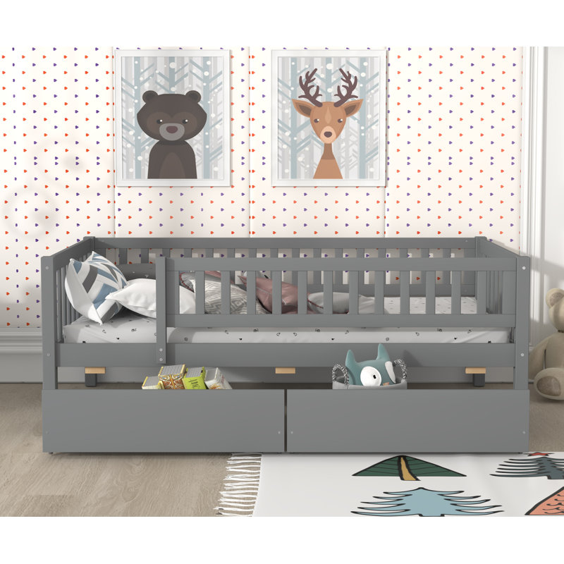 Kallel Daybed with Two Drawers and Guardrails, Grey, Full/Double