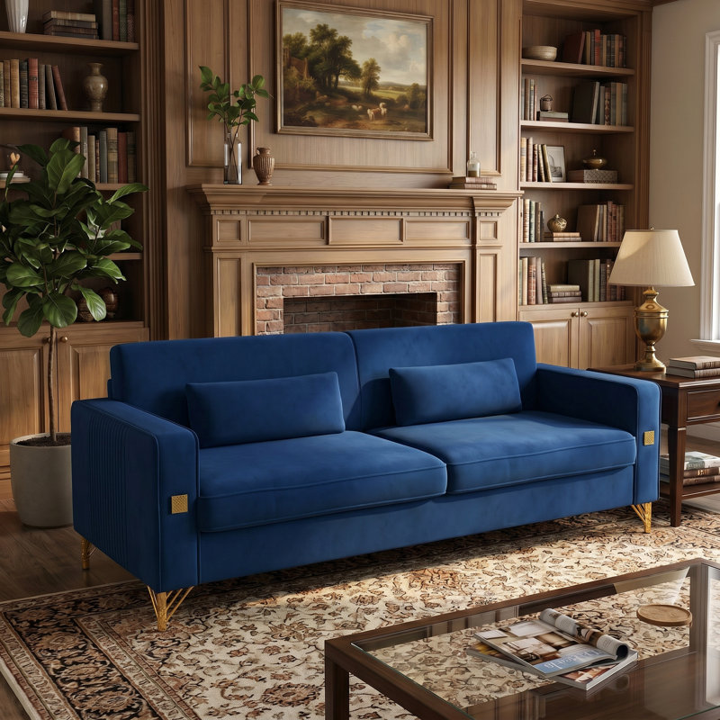 Canapé 85,63 po 85,63 po, Velours bleu rétro