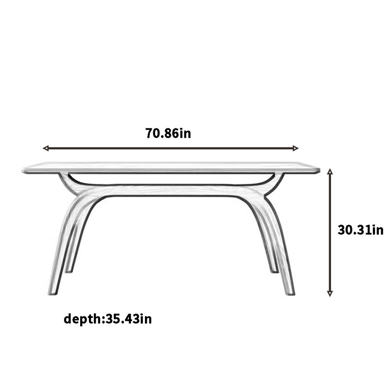 Simple white wax wood rock board dining table, 30.31"H x 70.86"L x 35.43"W
