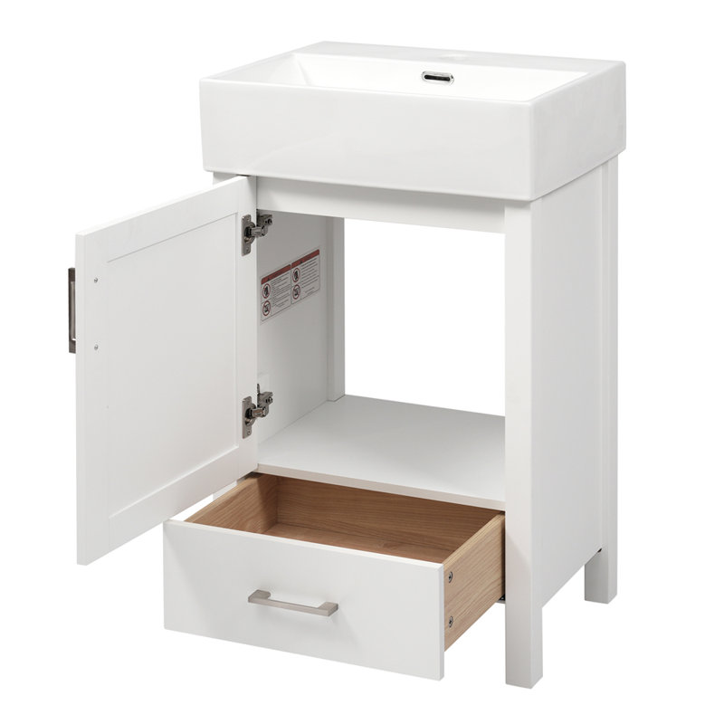 Meuble-lavabo moderne 20,28 po avec lavabo en céramique, Blanc