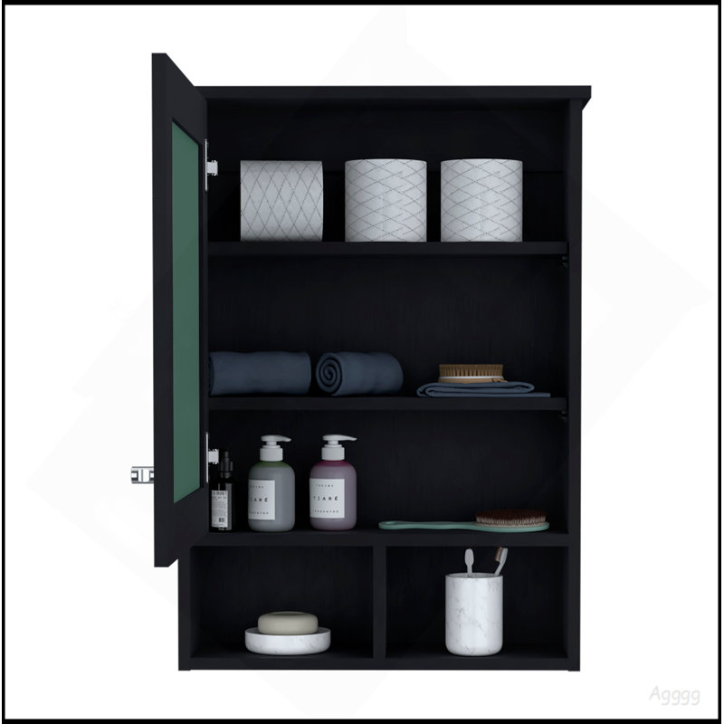 Vina Medicine Cabinet With Mirror Door 29" High Cabinet Organizer With Three Concealed Shelves And Two Open Shelves  For Bathroom, Kitchen, Mudroom