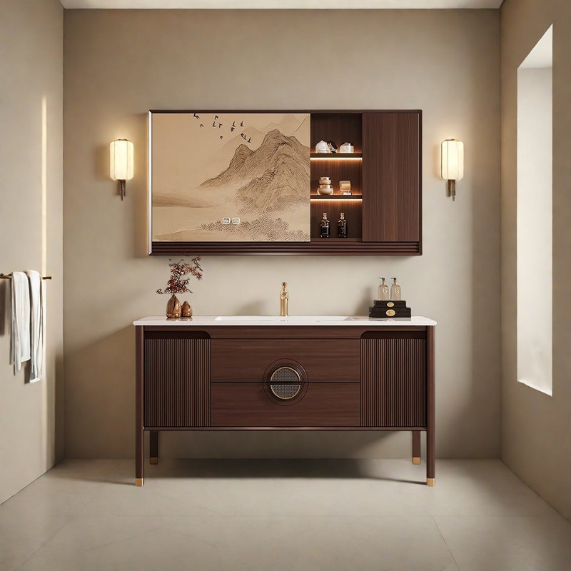 Ensemble de meuble-lavabo en bois massif avec armoire à miroir 43,70 po, 44"