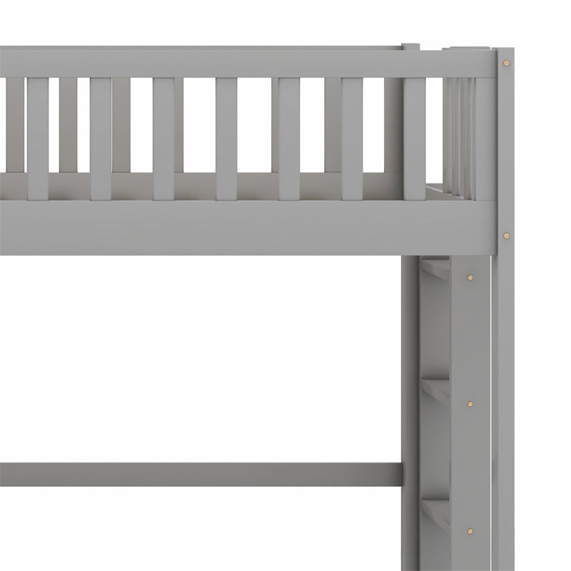 Low Loft Bed With Ladder And Slide, Gray