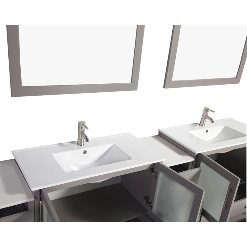  Ensemble de meuble-lavabo double 96 "avec miroir 96", Gris