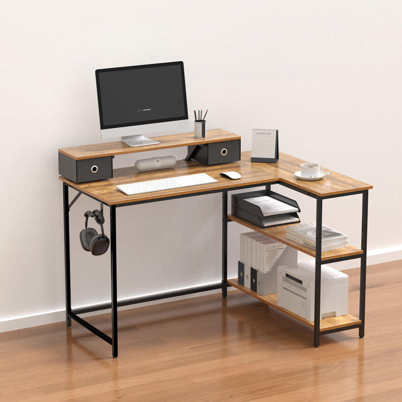 Adjoa L-Shaped Computer Desk, Brown
