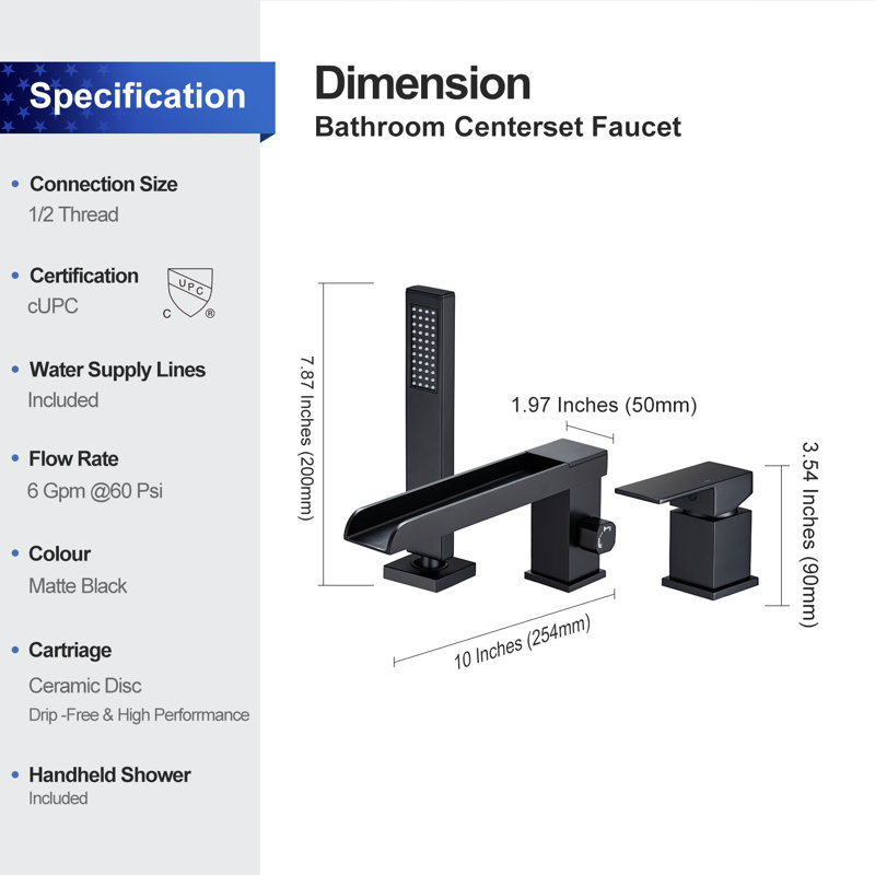 1 Handle Wall Waterfall Faucet with Diverter, Matte Black