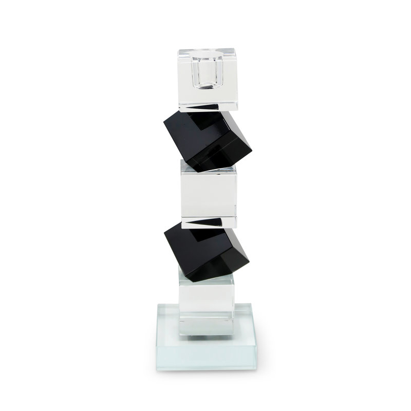 Chandelle de table 9 po en cristal noir et transparent