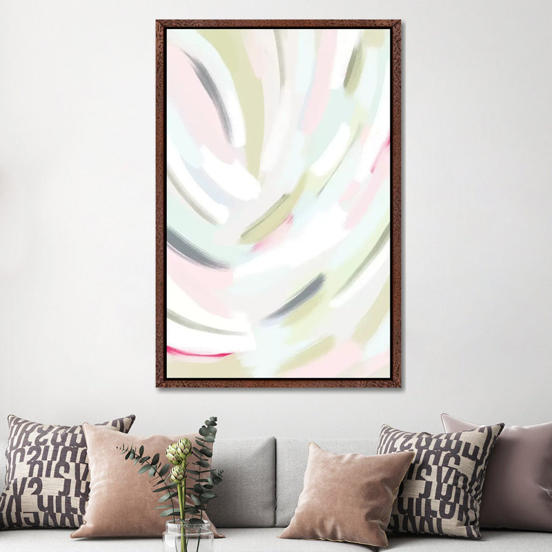 Abstract Pinky II by Leah Straatsma - Painting on Canvas, 152.4cm H x 101.6cm W x 3.81cm D, Classic Brown Wood Floater Framed