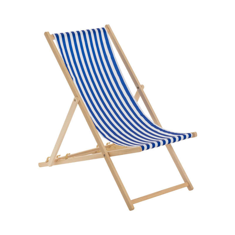 Folding Deck Chair, Blue/White
