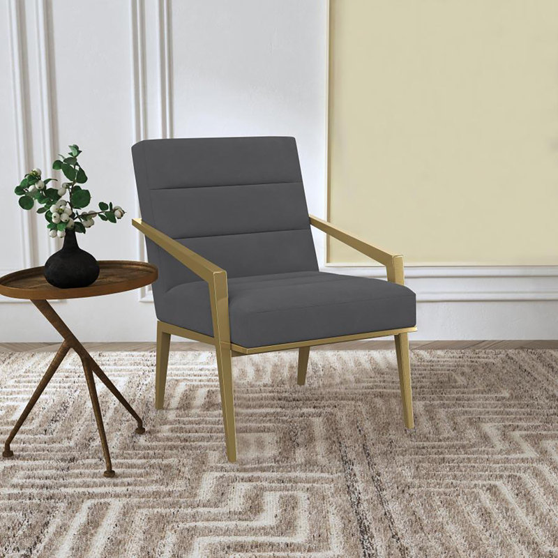 Kirra Upholstered Metal Arm Accent Chair, Gray Fabric