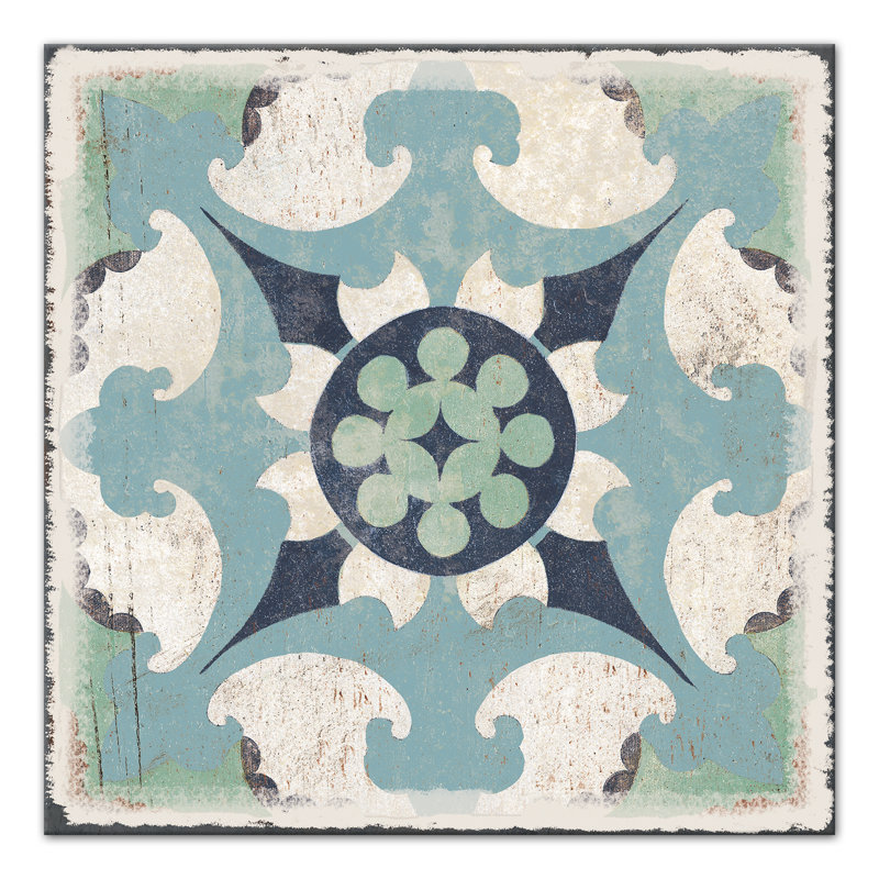 « blue marocain tile », reproduction de peinture à l’acrylique sur toile, H 36 po x l 36 po