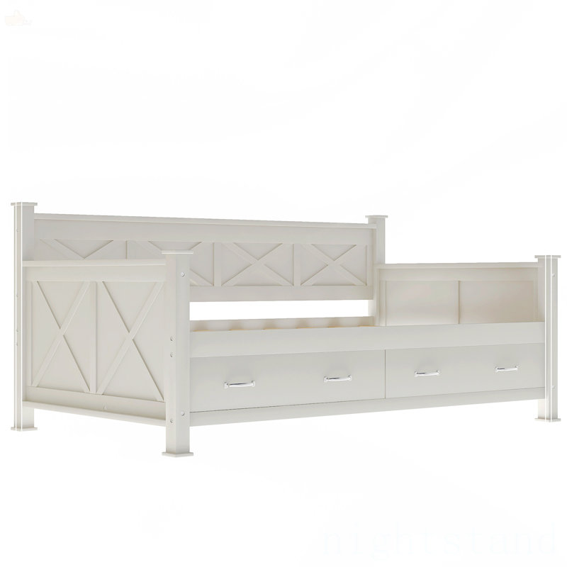 Twin Size Daybed With 2 Large Drawers, Cream White