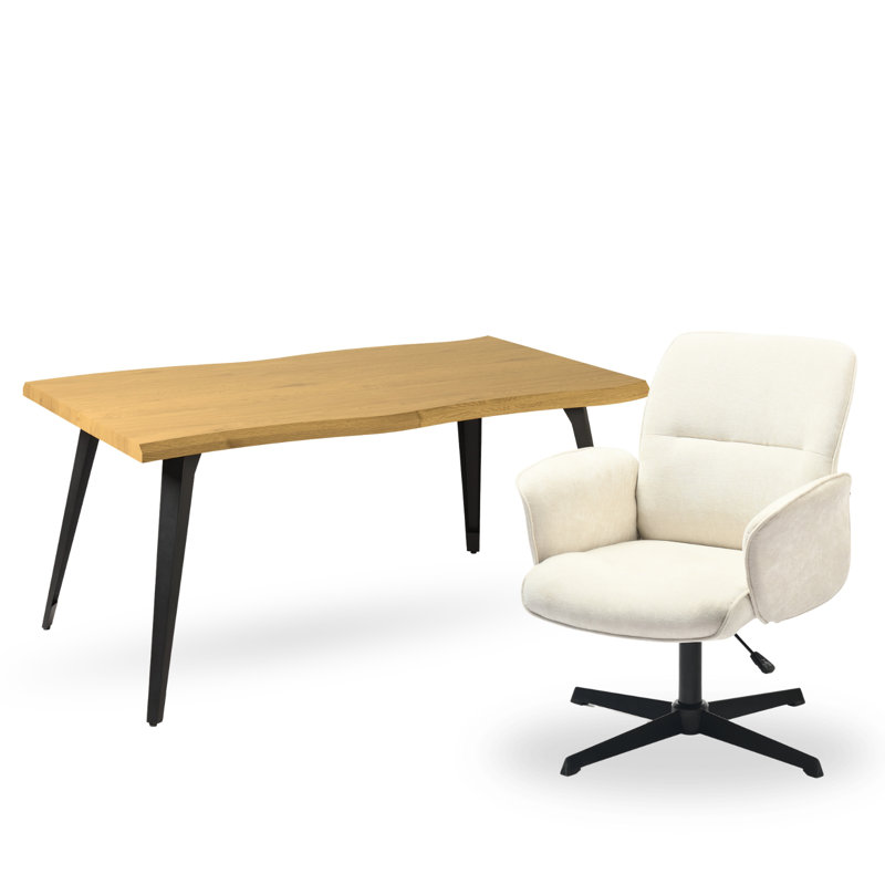 Modern Home Office Desk and Swivel Chair Set – 63" Desk Top with Wave Edge & Adjustable Fabric Upholstered Chair