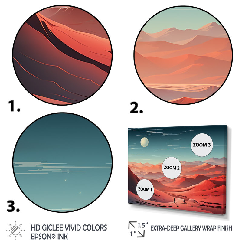«Crimson Sands Desert Moon Horizon I», art mural désert, Cadre d'angle fermé noir, H 34 po x l 44 po x P 1,5 po