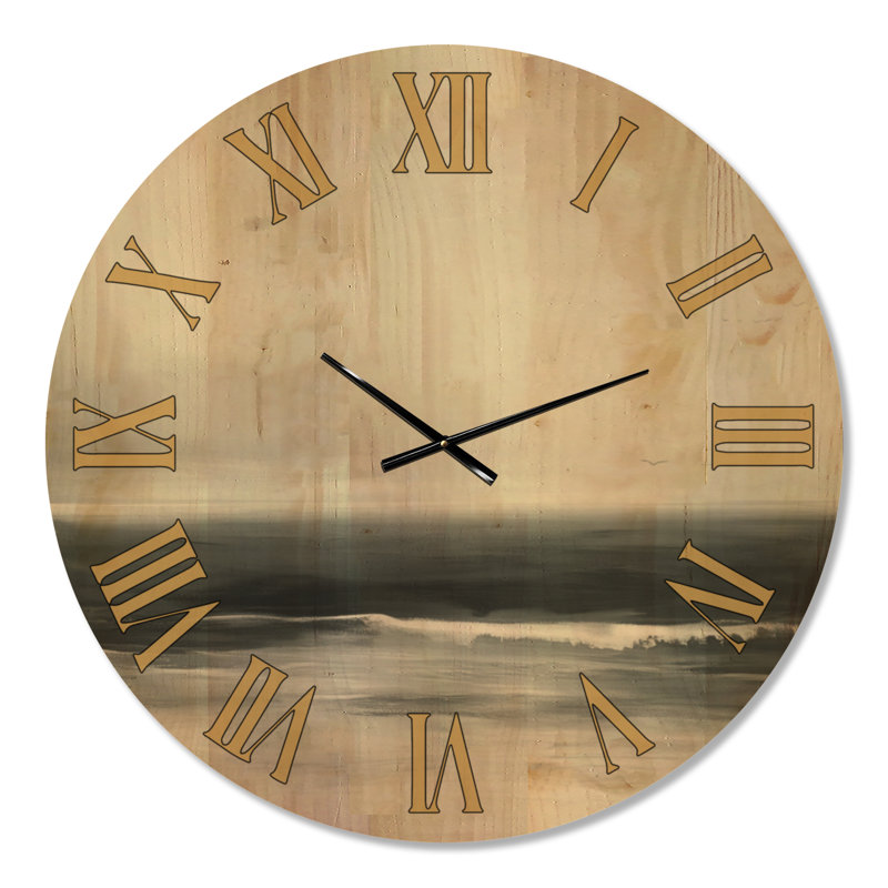 Horizon Océan Calme - Horloge murale silencieuse (sans tic-tac) de style bord de mer, imprimée sur bois, Extra Large
