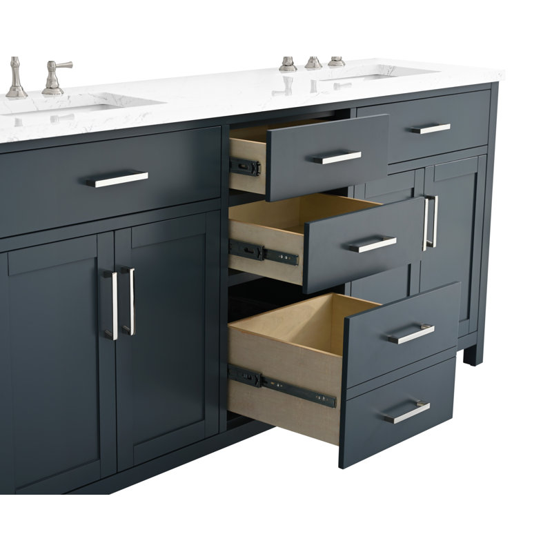 Tremolo 72" Double Bathroom Vanity With Engineered Marble Top, Vintage Blue, Polished Nickel