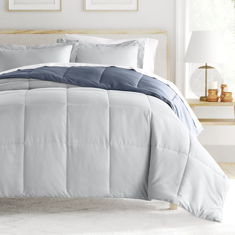 Twin Stone and Light Gray Reversible Down Alternative Comforter Set