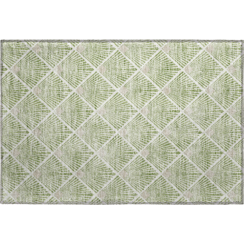 Premium Machine Washable Prisco Green Rug, Rectangle 1'8" x 2'6"