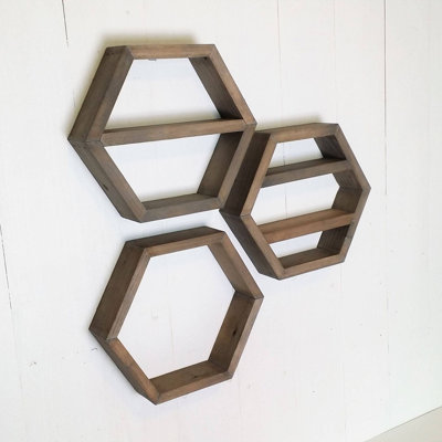 6 Piece Hexagon Solid Wood Floating Shelf