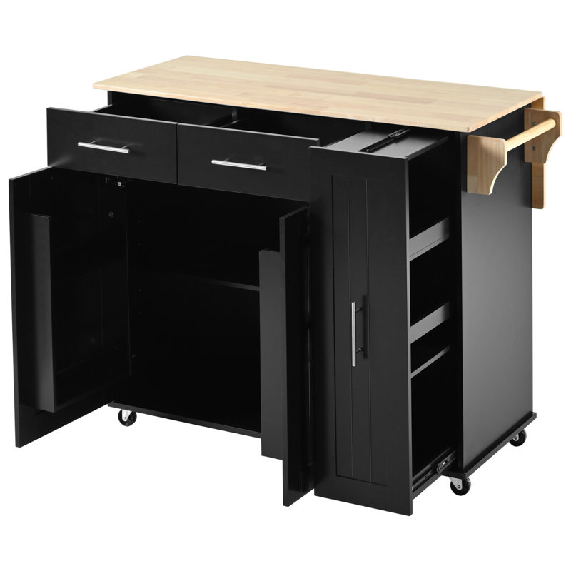 Kitchen Island with Drop Leaf, Kitchen Storage Cart with 3 Tier Pull Out Cabinet Organizer, Internal Storage Rack, Rolling Kitchen Cart on Wheels with Towel Rack, 2 Drawers, for Kitchen