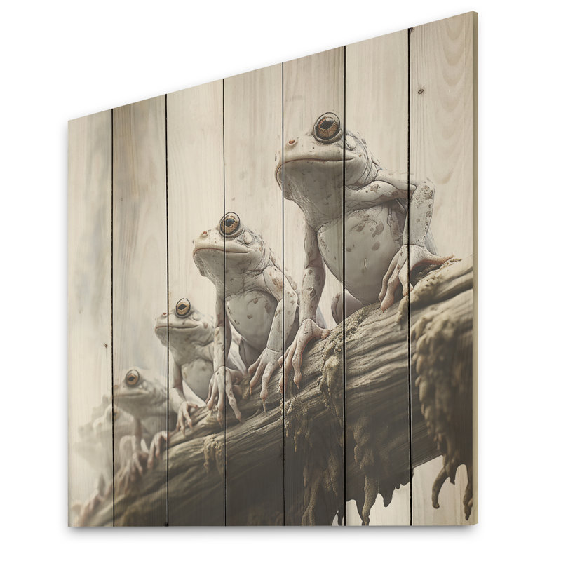 Minimalisme, grenouille et crapauds, harmonie familiale sur bois de pin naturel, H 15 po x l 15 po