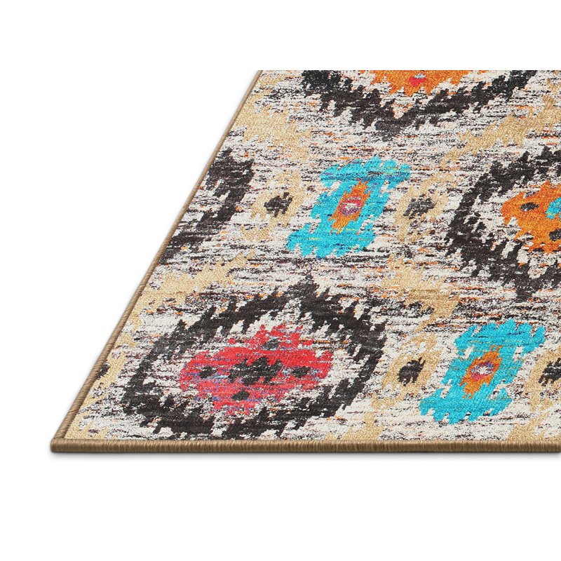 Tapis noir/orange/rouge contemporaine, Rectangle 5 pi x 7 pi