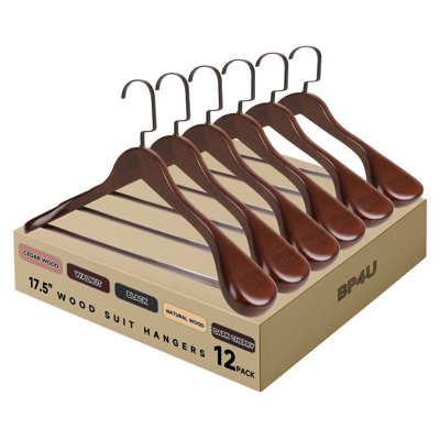  12-Pack Premium Wide Shoulder Wooden Suit Hangers, 17.5-Inch Heavy-Duty Solid Wood Coat Hangers for Suits & Coats(Walnut)