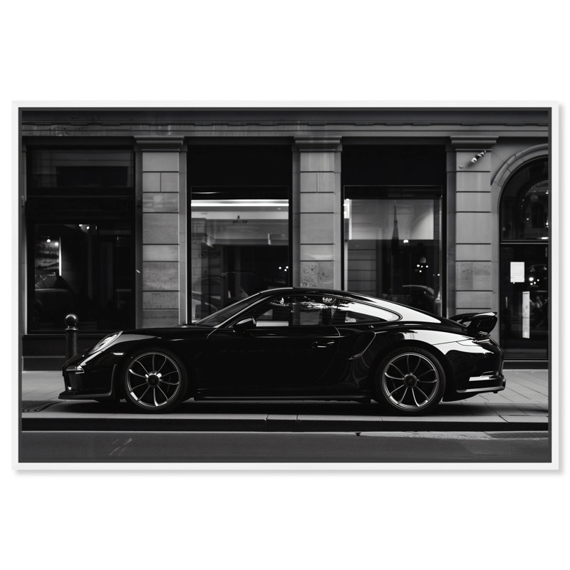 «Notoriart City Streets Car», art mural sur toile 1 pièce, Cadre blanc, H 21 po x l 31 po x P 1,8 po