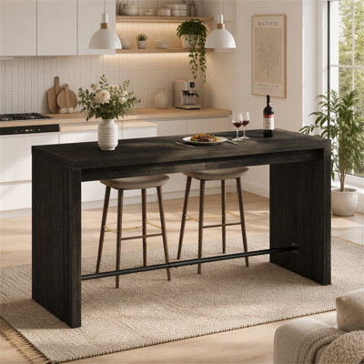 Table de bar 63 po, table de pub rectangulaire à hauteur de comptoir avec repose-pieds en métal