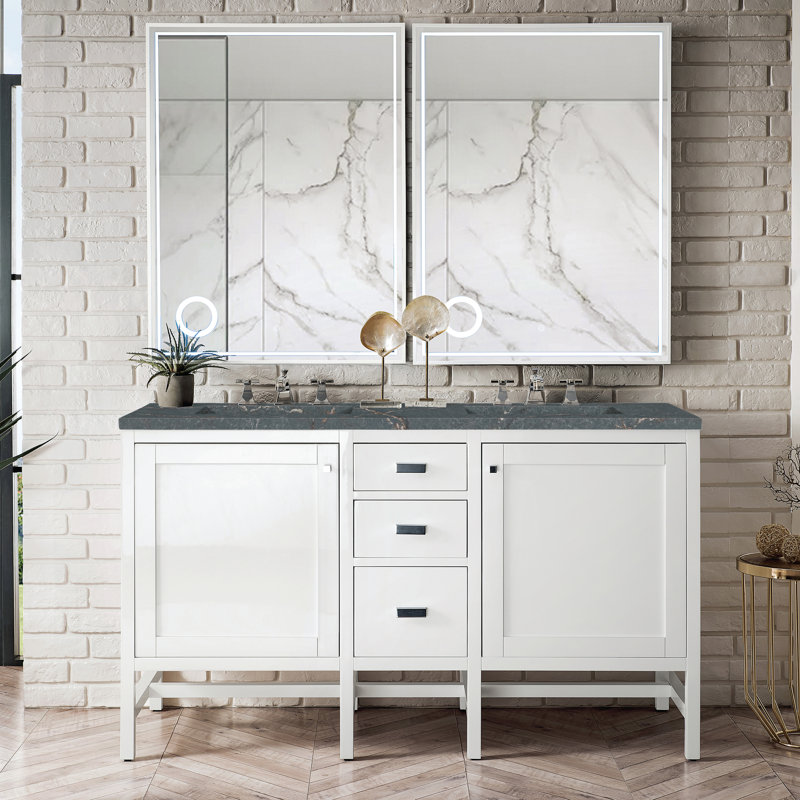 Addison 60'' W Vanity, Glossy White, 8" Widespread, Parisien Bleu