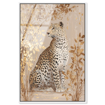 «Golden Leopard I», reproduction d'art encadrée Golden Boho par Art Remedy, cadre blanc, 24 x 36