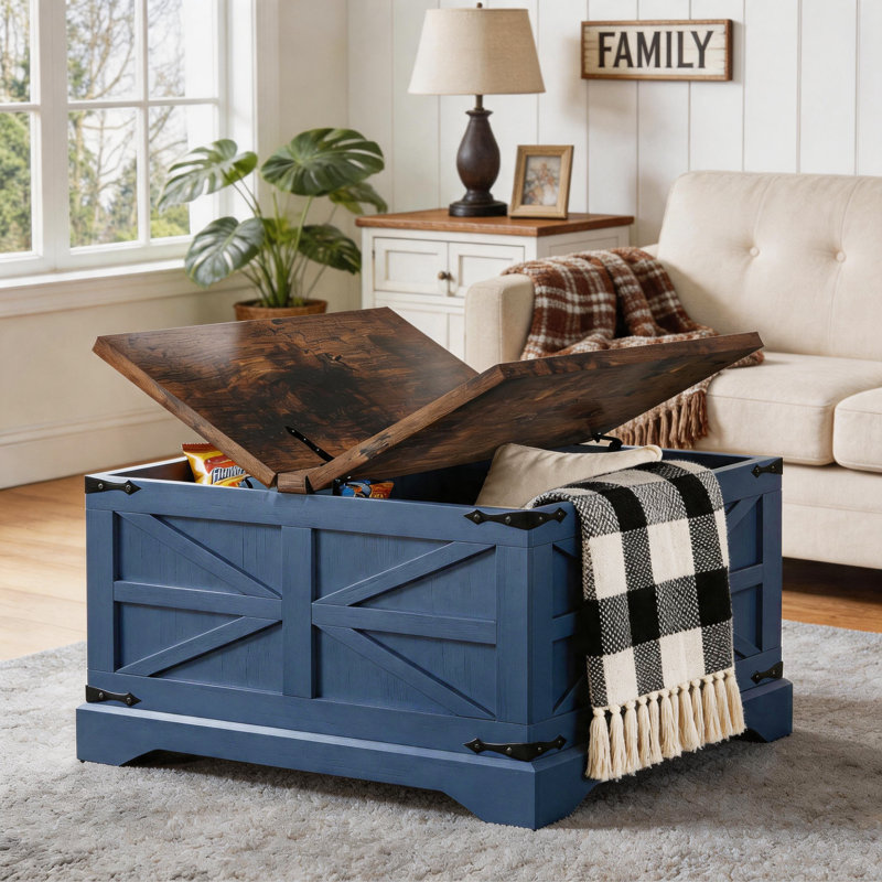 Fellsburg 31.1" W Square Lift Top Storage Coffee Table, Blue