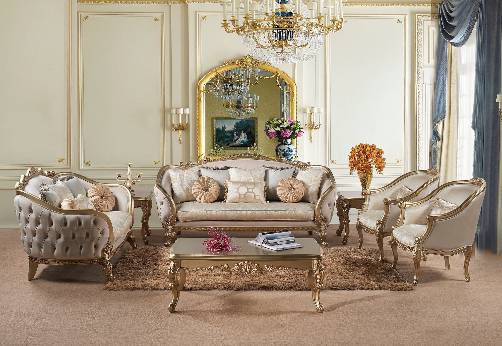 Rosdorf Park Infinity 7-piece Luxury Living Room Set – Champagne Gold ...