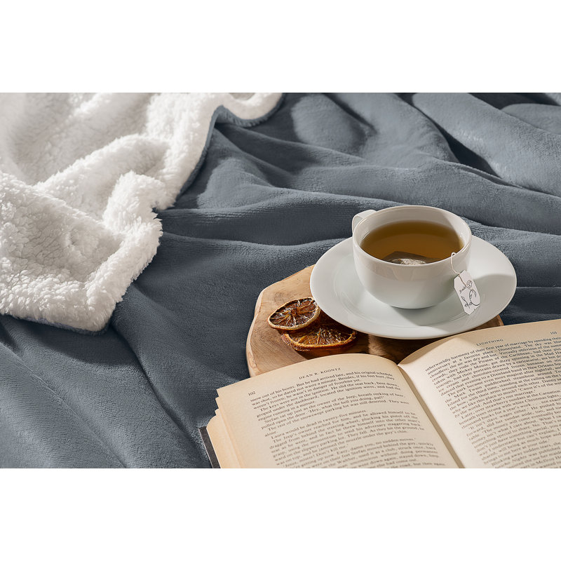 Sherpa Throw - Single Throw Blanket, Dark Grey, W150 x L200cm