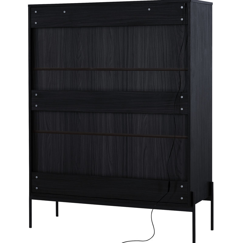 Black Modern Display Cabinet With Tempered Glass Shelves And Led Lights - For Home, Office, Study 51.2'' Tall Metal Legs Contemporary For Living Room, Study,
